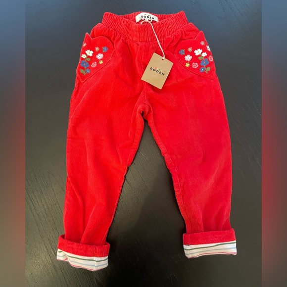 Mini Boden Bright Red Corduroy pants with floral embroidery NWT size 3-4Y - Picture 10 of 10